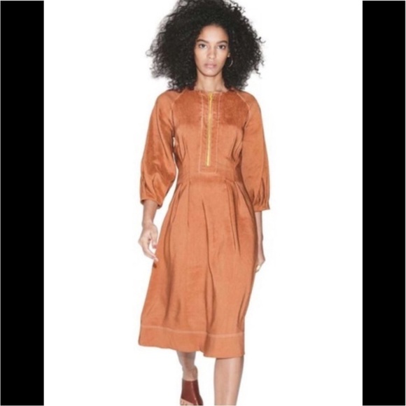 Veronica Beard Terracotta Copper Claudia Linen Blend Zip Front Midi Dress - Picture 3 of 8